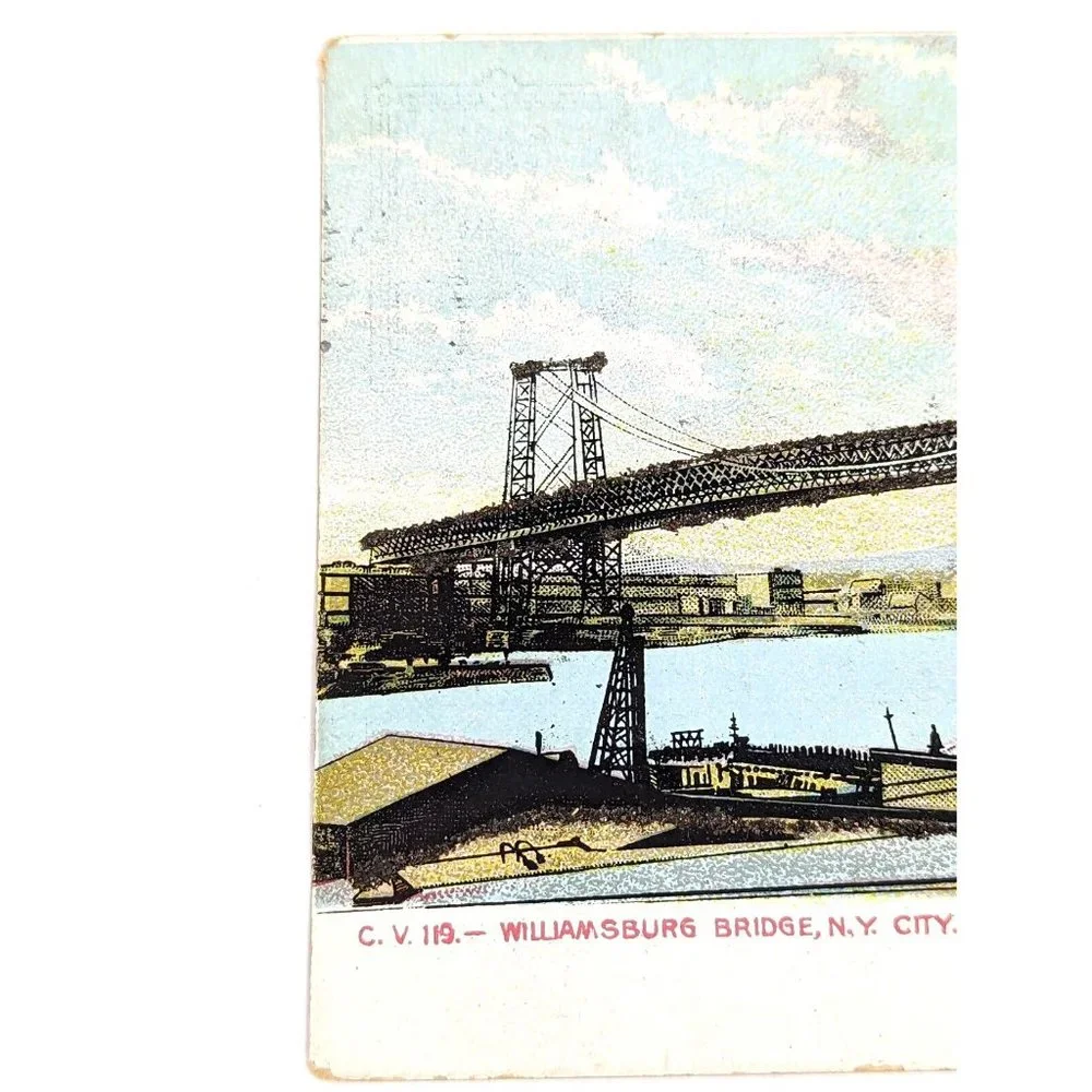 Vintage Postcard Williamsburg Bridge New York City Posted Stamped 1907‎ USA